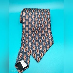 Oscar de la Renta Men's Silk Necktie Tie Blue Gold Geometric Circular Made in US